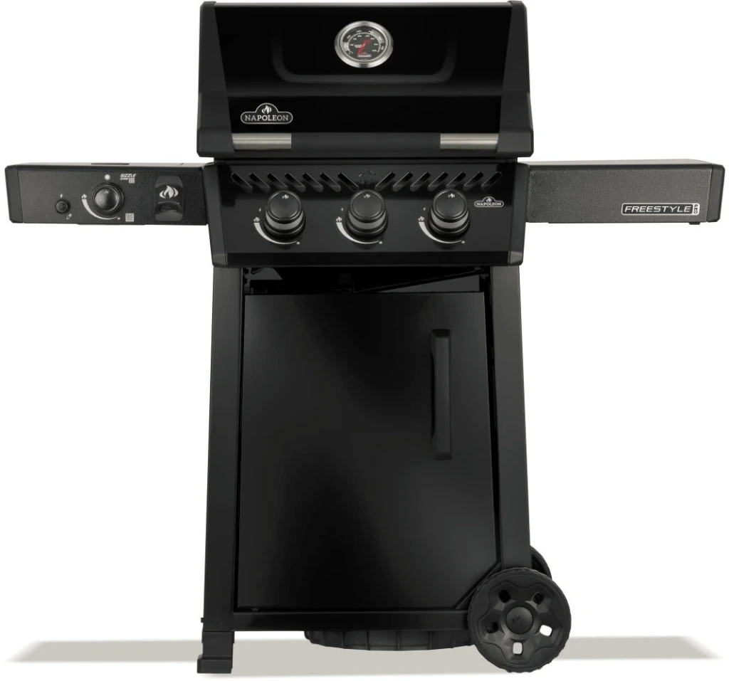[Napoleon-FP365DSIBPK-1-NL] Napoleon Freestyle™ PRO 365, 3 brûleurs, réchaud latéral SIZZLE ZONE™ et porte, noir
