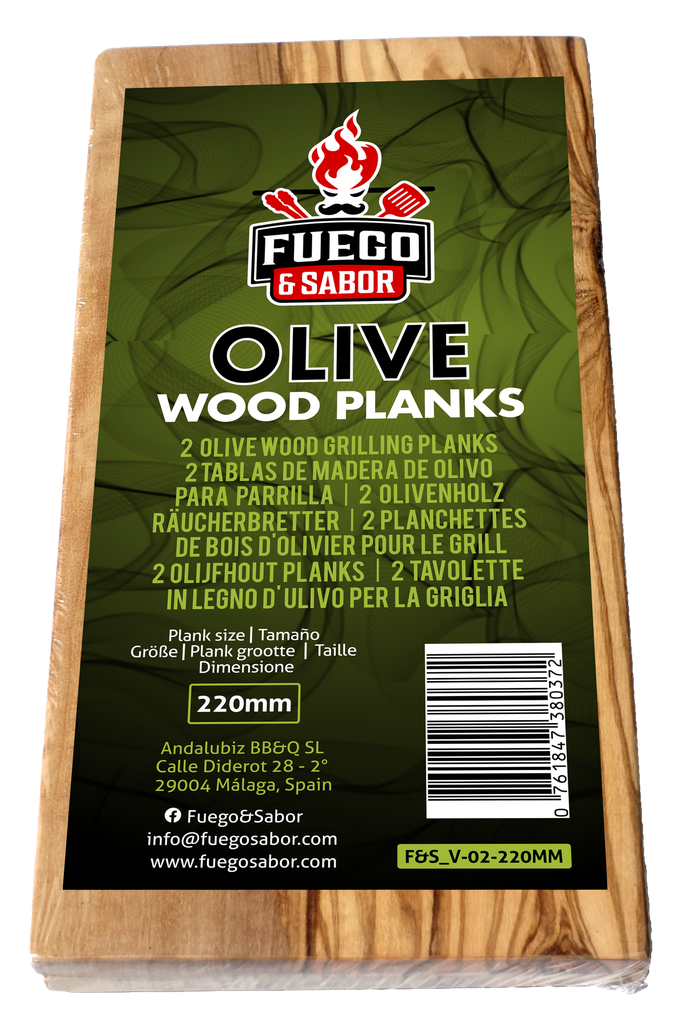 Fuego 2x Olive Wood Grilling Planks, 220mm