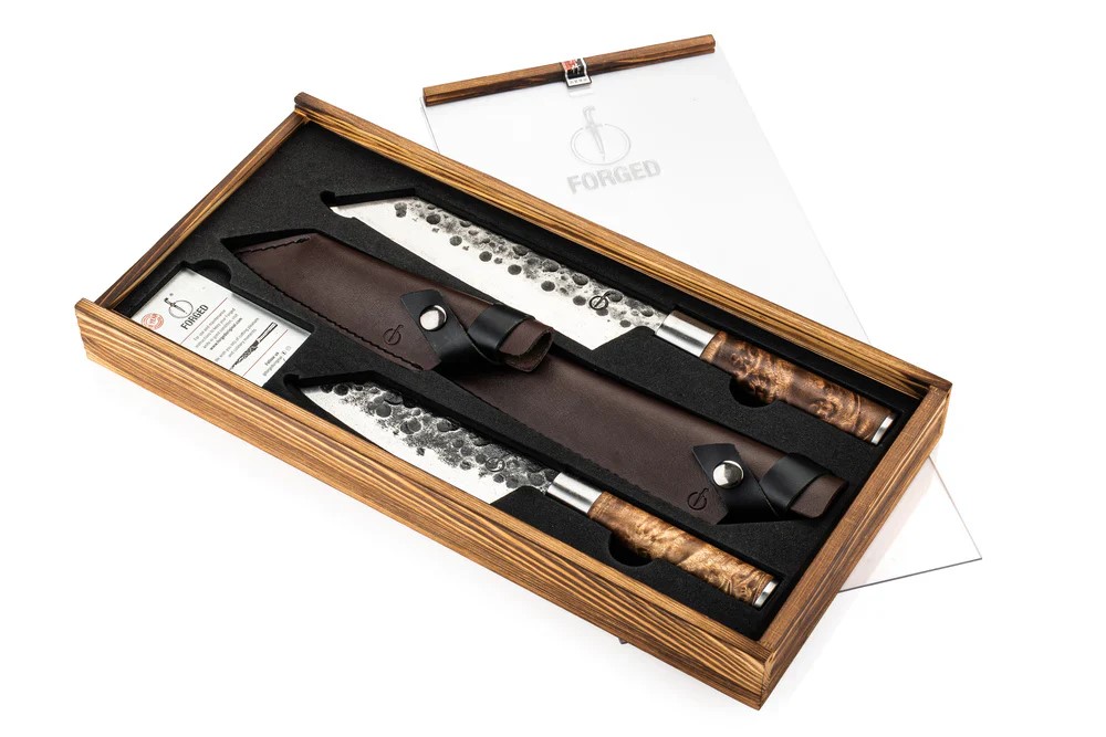 Forged VG10 Bunka Set de couteaux avec housses en cuir